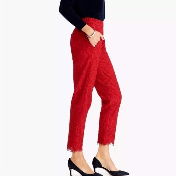 J. Crew Red Lace Pull on Trouser size 00/24 - Picture 6 of 13
